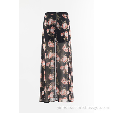 Chiffon-Hose mit weitem Print